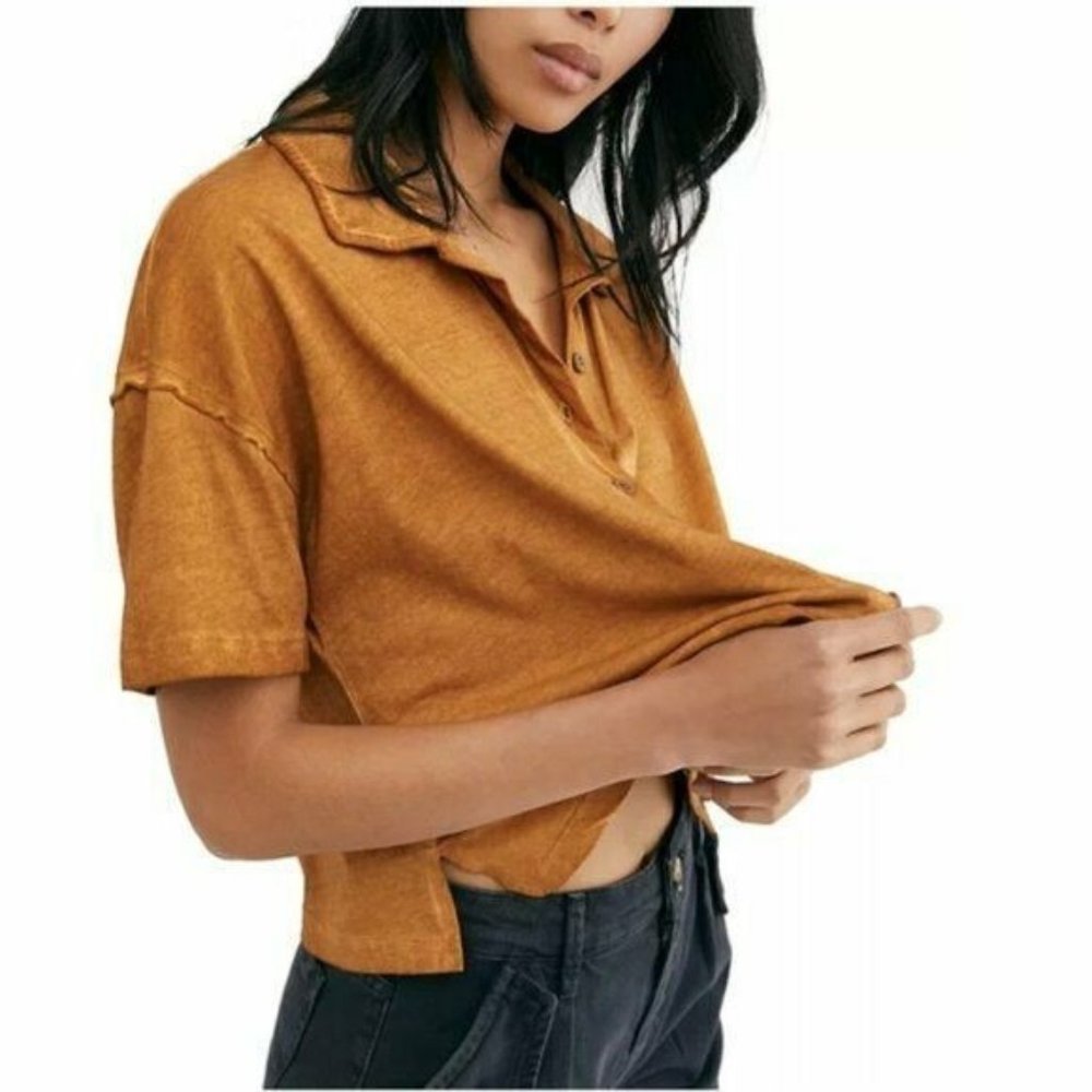 Free People Copper Weekend Rush Button Down Collared Top